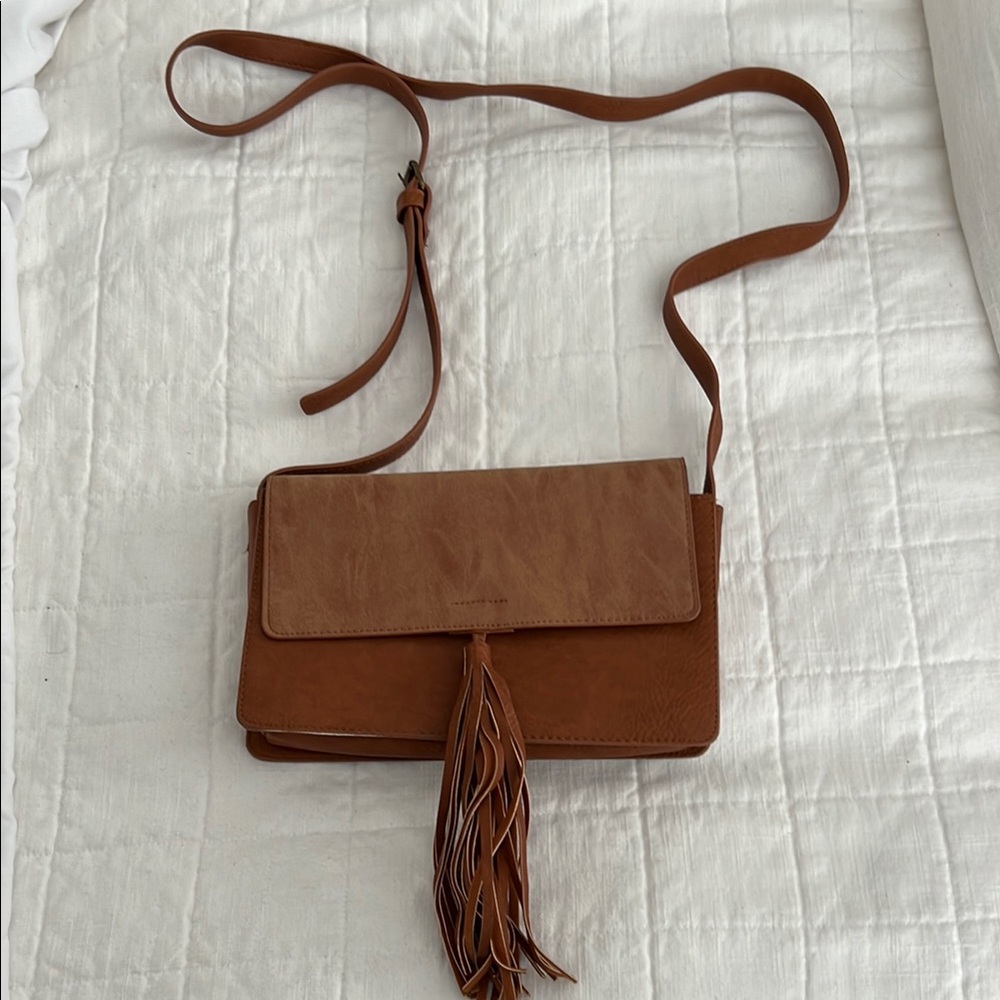Brown Crossbody Bag with Tassel and Adjustable Strap